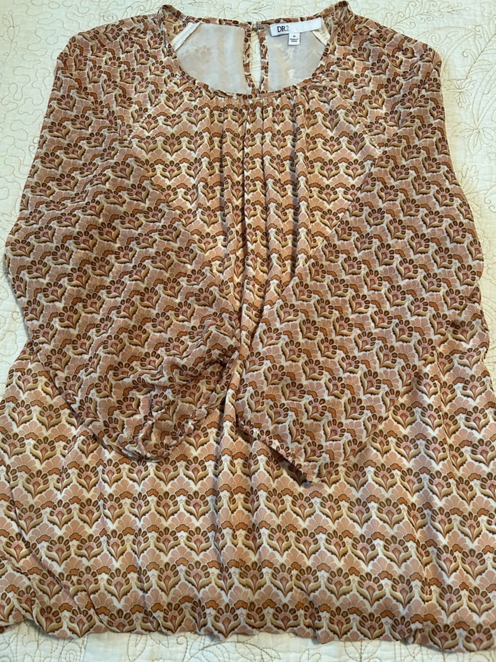 DR2 Brown and Cream Printed Long Sleeve Blouse